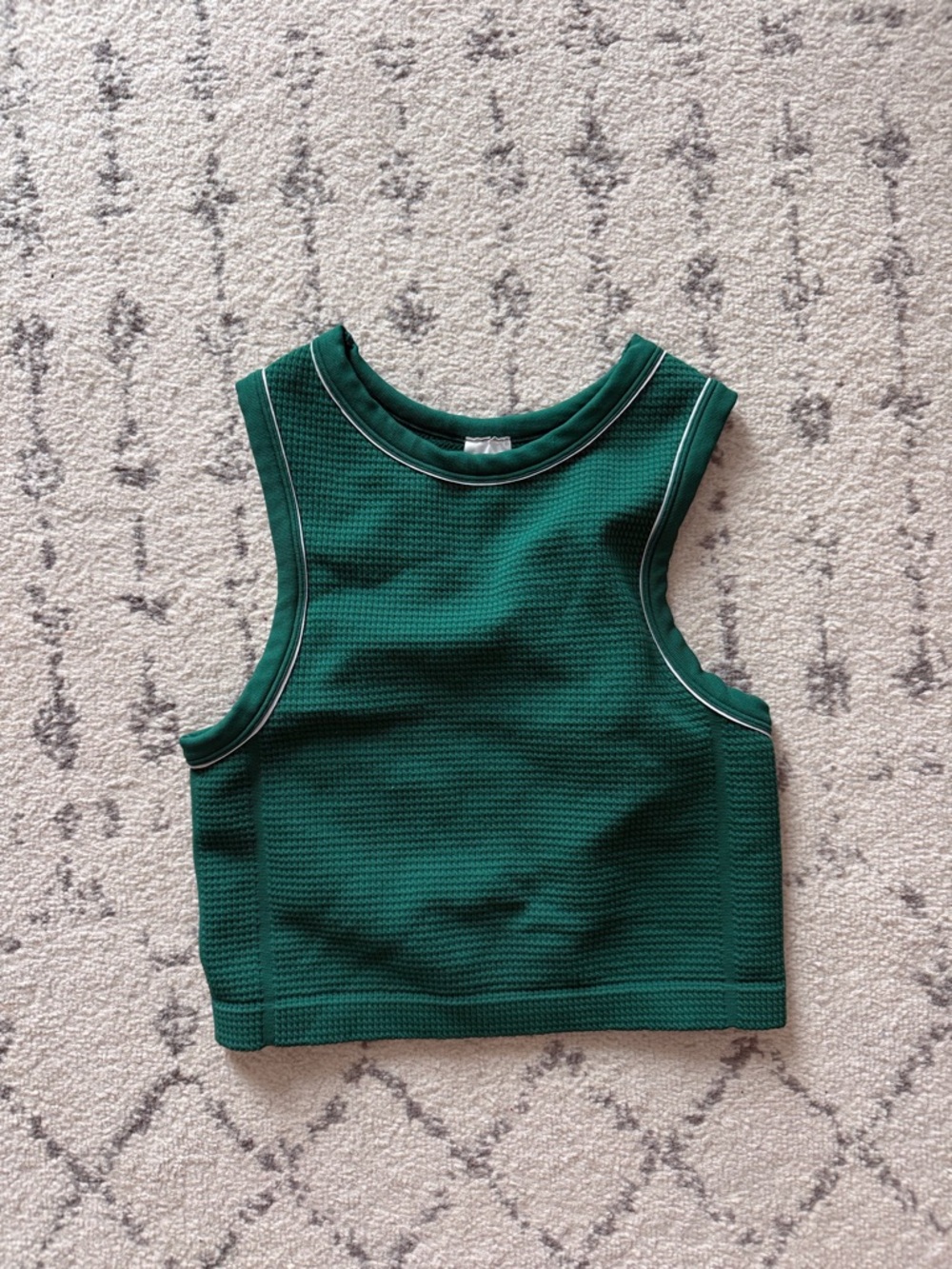 all in motion Green Textured Crop Tank with White Piping